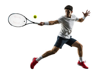 Tennis player in action isolated on transparent background