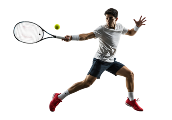 Tennis player in action isolated on transparent background