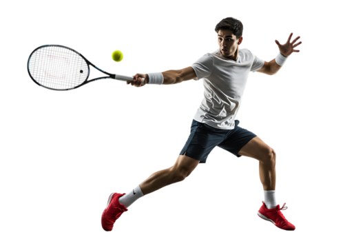 Tennis player in action isolated on transparent background - Powered by Adobe