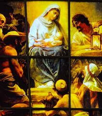 Nativity of Jesus Christ stained glass window in Berlin Cathedral