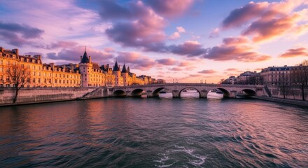 Obraz premium Parisian Bridge at Sunset