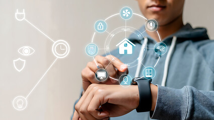 Smart home technology interface controlled by wristwatch image