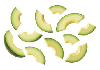 Fresh avocado slices isolated on transparent background