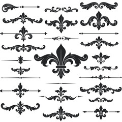 Decorative vintage floral vector elements in black silhouette style  