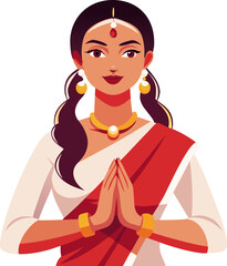 Young Simple Woman Close Eye And Join Hand