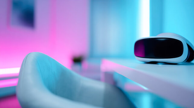 Minimalist high-tech gaming room with blurred ambiance and futuristic design elements