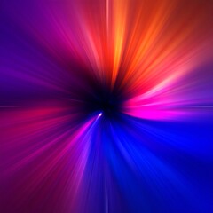 Abstract radial burst of vibrant, multicolored light streaks converging to a dark center