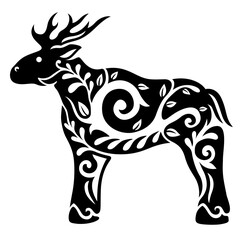 Tribal tattoo illustration with decorative moose