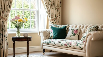 Chic living room with floral accents