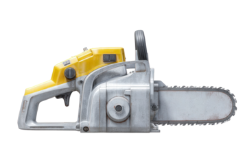 Powerful yellow and silver chainsaw ready for heavy-duty cutting and construction tasks