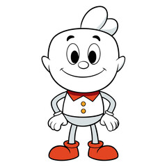 A vintage cartoon mascot character with a cheerful smile, isolated on white background