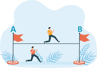 Shortcut To Success concept Businessman holding pen in hand leads a drawing line from point A to point B for Easy or shortcut way to win business success achievement of goals concept
