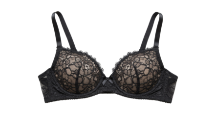 Elegant black lace bra isolated on white background