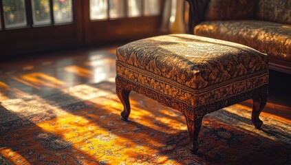 Stylish ottoman in a sunny room