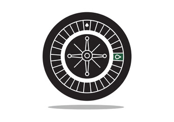 Illustration of a black and white roulette wheel with a green teardrop shape on white background