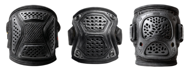 Black Protective Knee Pads on Transparent Background Isolated Set