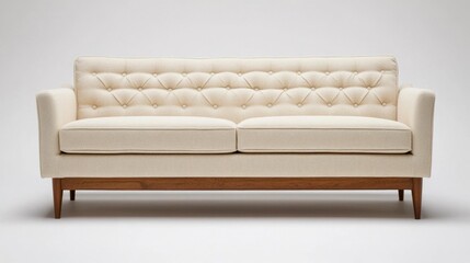Fototapeta premium Beige tufted sofa with wooden legs