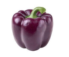 Vibrant purple bell pepper with glossy skin and green stem, a healthy food ingredient for culinary use