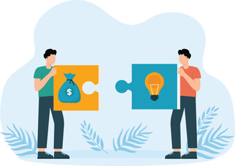Business invest and Two business holding block money connect ideas icon for the marketing to success concept
