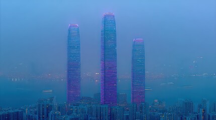 Hong Kong Skyline At Night With Illuminated Towers