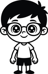 Cartoon child character illustration, black and white vector art, simple playful design, isolated cute figure, stock photo for kids.