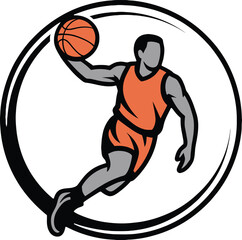 Basketball Player Shooting Ball Silhouette in Circle Frame Sport Design