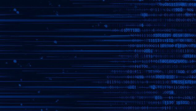 Abstract dark blue digital glitch effect with horizontal lines and data stream patterns