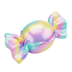 Sweet wrapped candy with a colorful iridescent wrapper, this 3d food illustration is a delicious graphic element isolated on a white background.