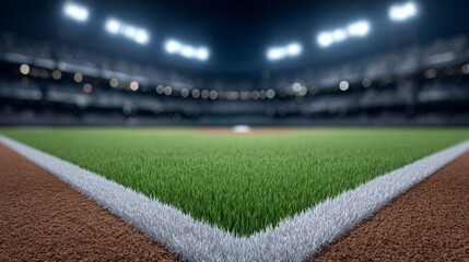 Night baseball action at stadium field with bright lights high-definition image capturing dynamic environment