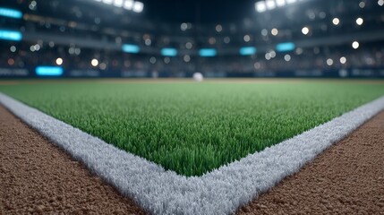 Night baseball action at the stadium illuminated field under bright lights