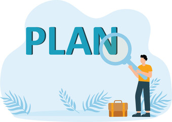 PLAN and Strategic planning and Project management, Flat vector illustration.
