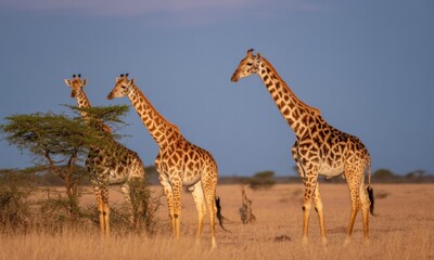 Three giraffes in a savanna