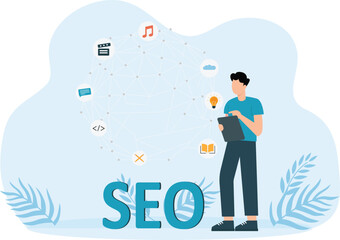 Two business Seo optimization , marketing business technology and  monitor with data analysis platform on screen concept
