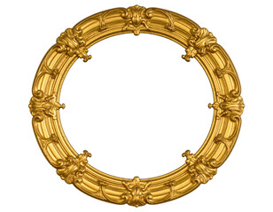 Obraz premium Ornate oval golden picture frame with intricate baroque carvings and scrollwork.
