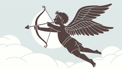  Flying Cupid with bow and arrow silhouette.