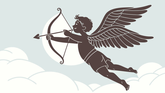  Flying Cupid with bow and arrow silhouette. - Powered by Adobe