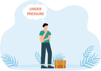 Man carrying heavy big under pressure word vector concept
