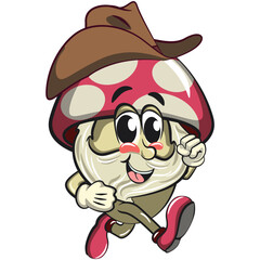 cute mushroom character cartoon mascot vector illustration wearing a cowboy hat, work of hand drawn