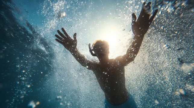 man swimming underwater with snorkel - Powered by Adobe