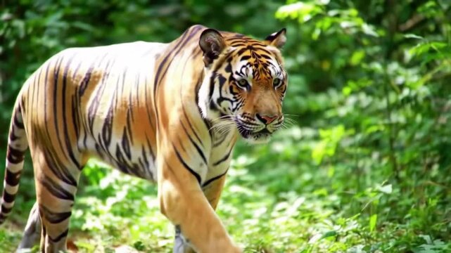 Tiger walking in nature reserve.