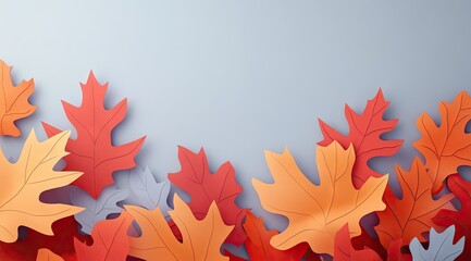 Autumn leaves border on light gray background
