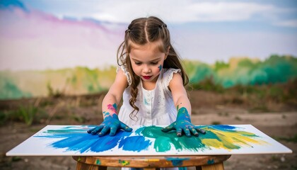 Child painting outdoors with vibrant colors