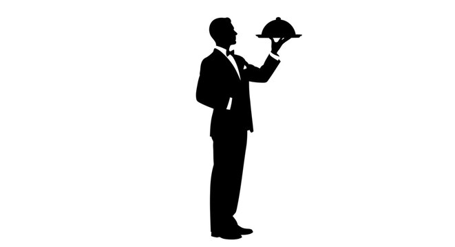 elegant waiter silhouette transparent background for menu design