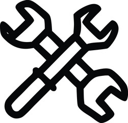 Hand drawn illustration of two crossed wrenches symbolizing repair mechanics and diy projects in a simple black and white style
