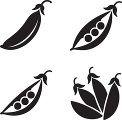 Fototapeta premium Set of Peas Pod silhouette vector illustration isolated On Transparent Background