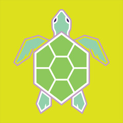 Symmetrical top down turtle icon isolated on  colorfull background
