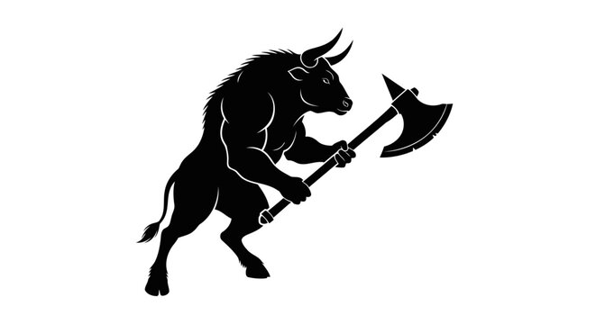 powerful minotaur with axe transparent background png for design projects