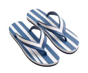 Chic blue and white striped flip flops perfect for summer beach vacations and poolside relaxation.