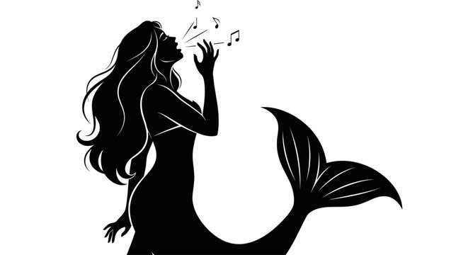 singing mermaid silhouette transparent background png for design projects