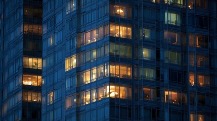 Obraz premium Lit windows outlining city tower architecture